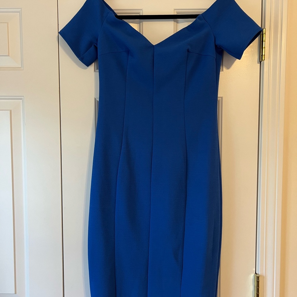 Premier Royal Blue Off-Shoulder Midi Dress